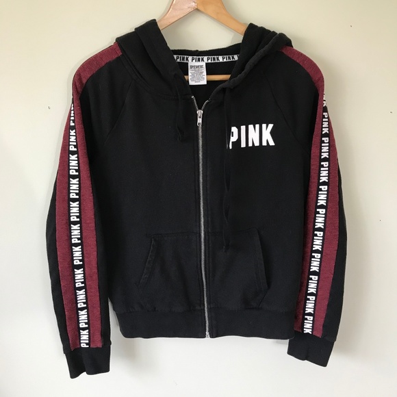 PINK Victoria's Secret Tops - Pink Victoria's Secret Black Logo Full Zip Hoodie